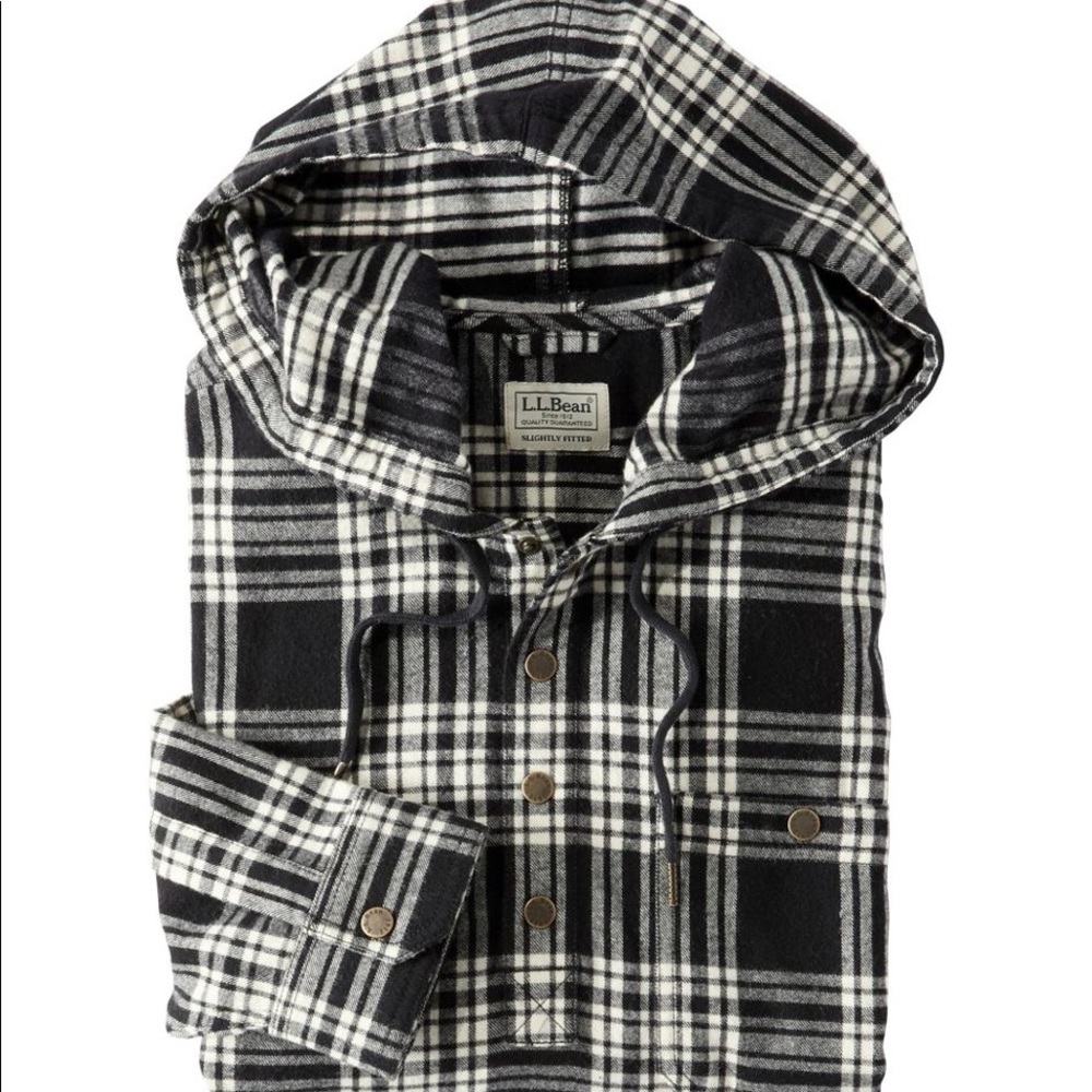 LL Bean Men’s Fleece Lined Flannel Hooded, Medium